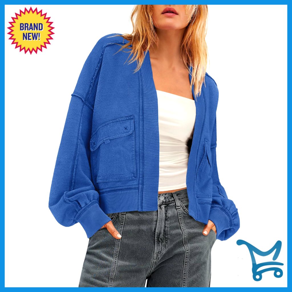Oversized Cardigan Sweatshirt Open Front Drop Shoulder Pockets